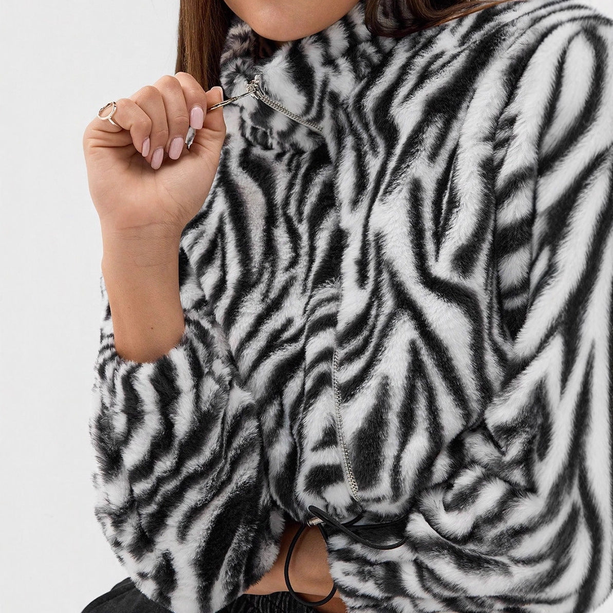 Damen Fleece-Jacke Zebra-Design Elastisch