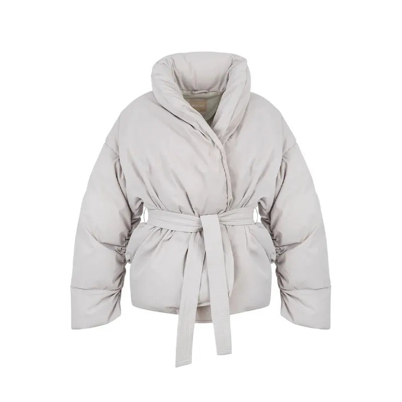 Damen Modische gefütterte Jacke mit Bindegürtel