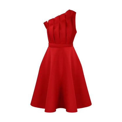 Damen A-Linien Kleid Asymmetrische Falten Elegante Taillierung