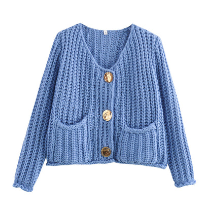 Damen Strickjacke Kuschelig Goldene Knöpfe Norvielle