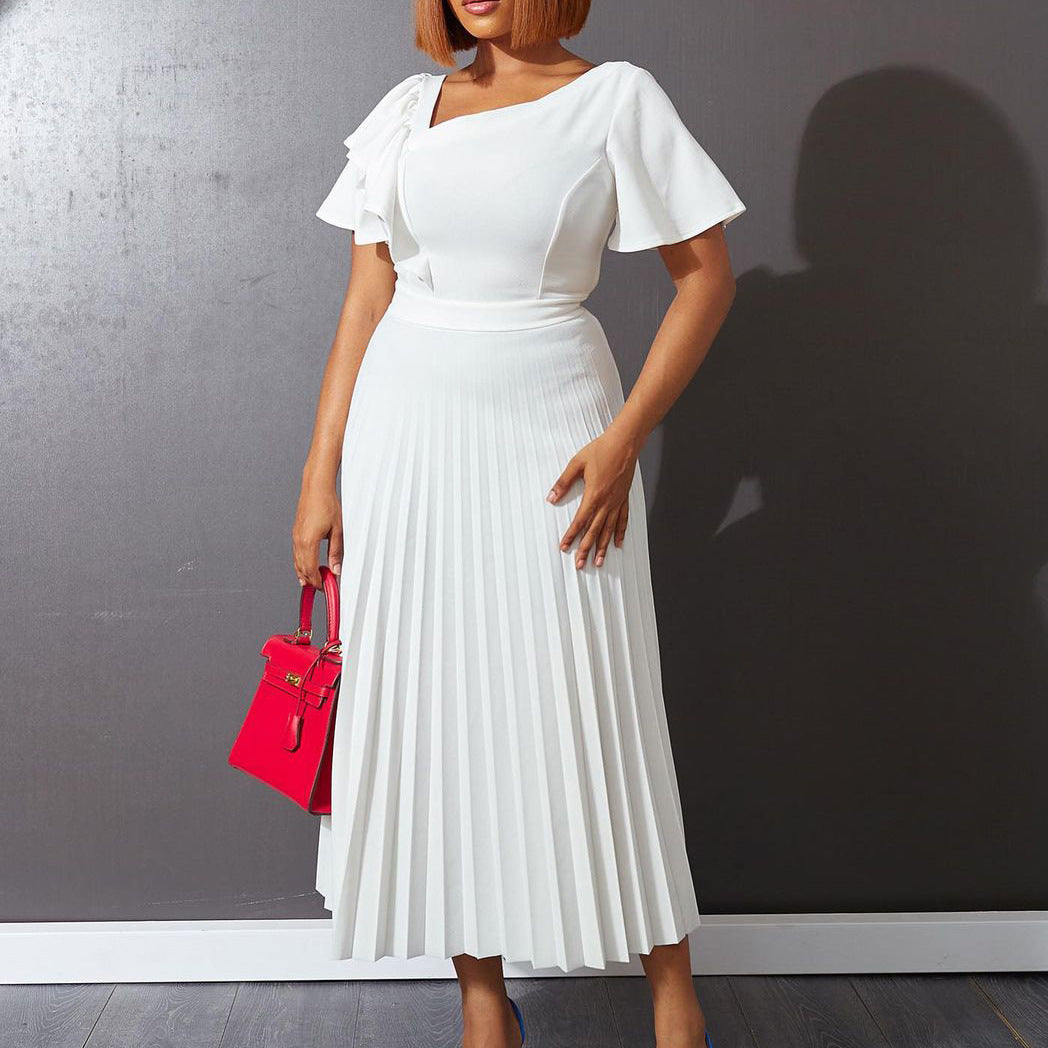 Damen Plisseekleid V-Ausschnitt Rüschen