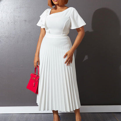 Damen Plisseekleid V-Ausschnitt Rüschen
