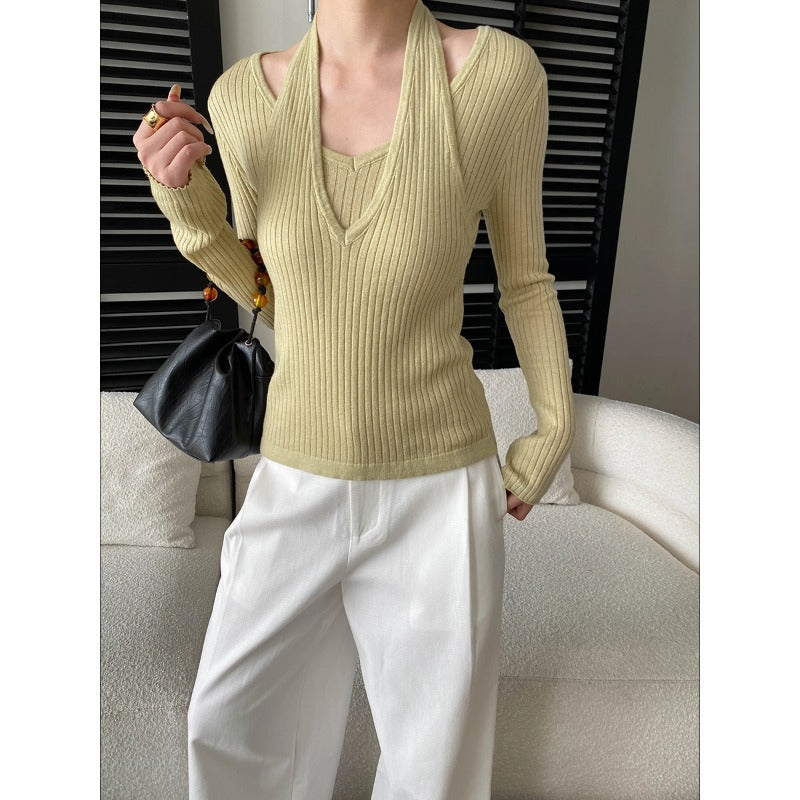 Damen Strickpullover V-Ausschnitt mit Cut-Outs Norvielle - Norvielle