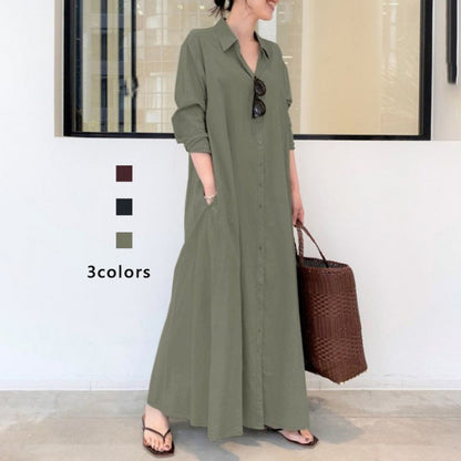 Damen Hemdblusenkleid Langer Ärmel Seitentasche Norvielle
