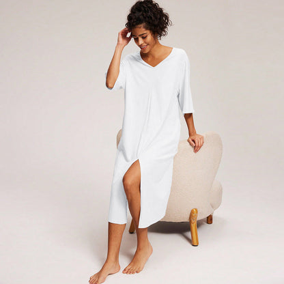 Damen Midikleid V-Ausschnitt Seitenschlitz Norvielle