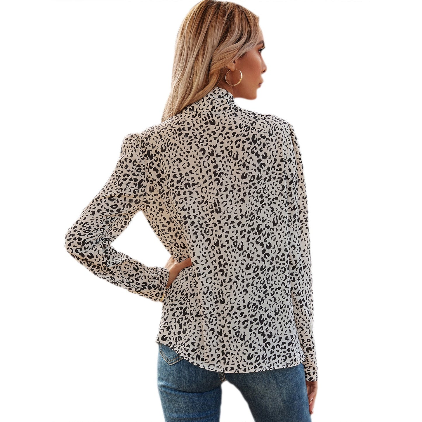 Damen Bluse Leopardenmuster Rüschendetails Elegante Bluse
