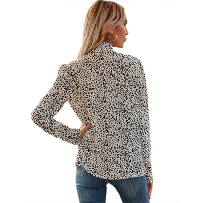 Damen Bluse Leopardenmuster Rüschendetails Elegante Bluse