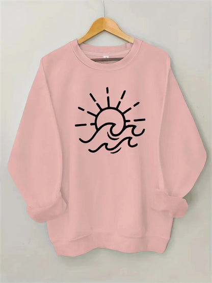 Damen Sweatshirt Sonnen- und Wellenmotiv Baumwolle Norvielle