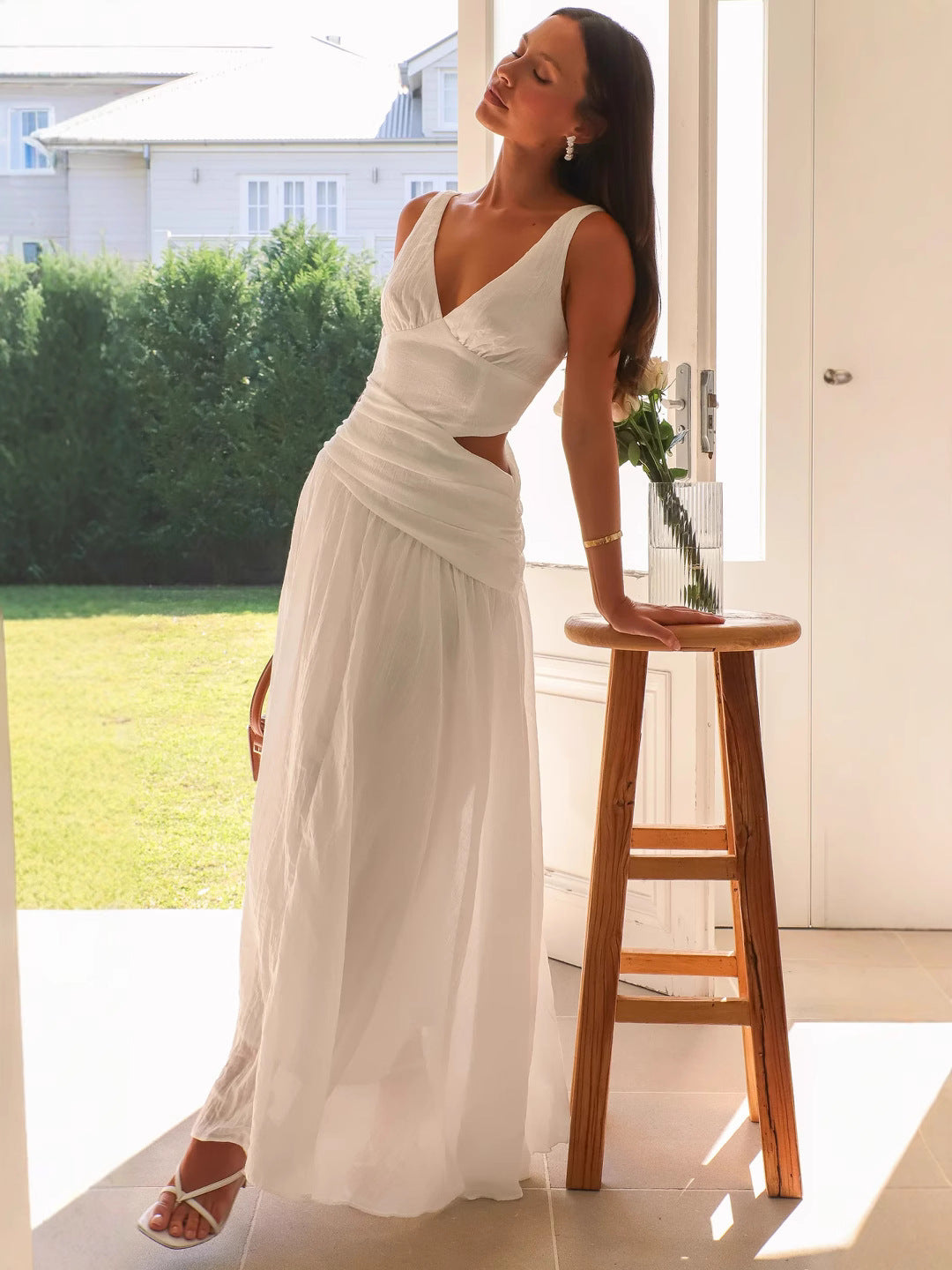 Damen Maxikleid Cut-Out-Details Fließender Rock Norvielle