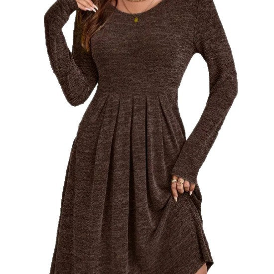 Damen Midikleid mit Plisseedetail Langarm