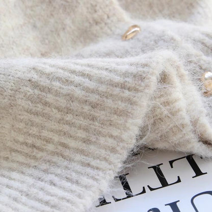Damen Strickjacke Kuschelig Herzknopf Schleifenakzent Norvielle