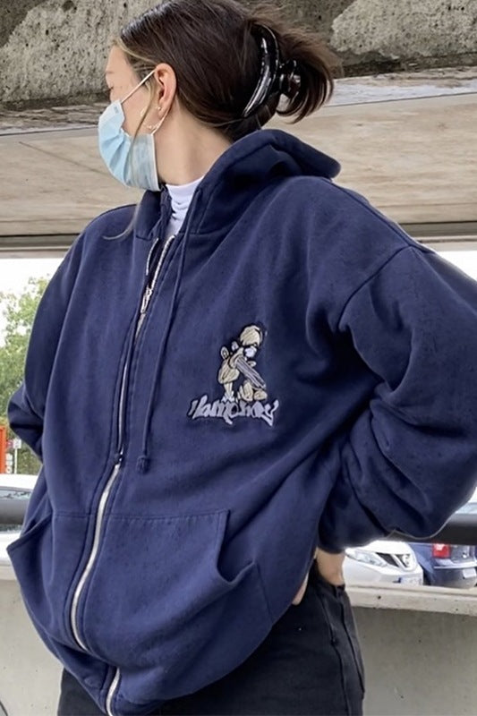 Damen Kapuzenjacke Gestickt Motiv Norvielle