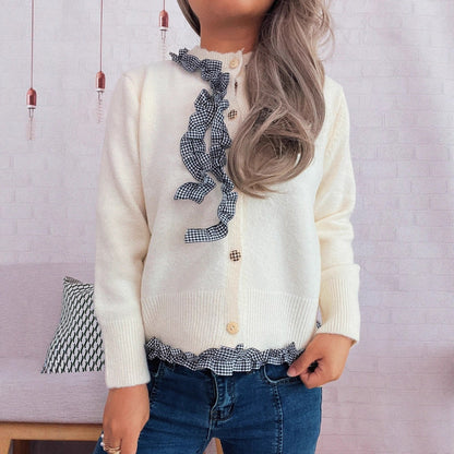 Damen Strickjacke Karomuster Rüschen Norvielle - Norvielle