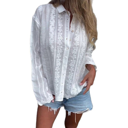 Damen Bluse Flora Stickerei Strukturiert Norvielle