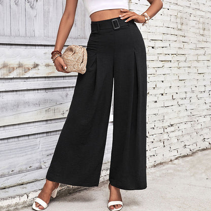 Damen Hochbundhose Weite Faltenhose mit Taillengürtel