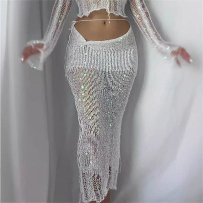 Damen Netzhose Glitzernde Pailletten Elegant