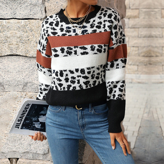 Damen Strickpullover Gemustert Animal-Print Farbblockdesign - Norvielle