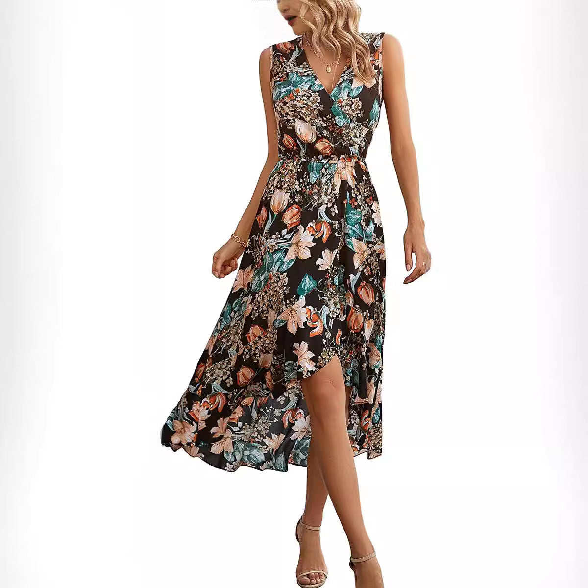 Damen Maxikleid Floralmuster Schwingender Saum Norvielle