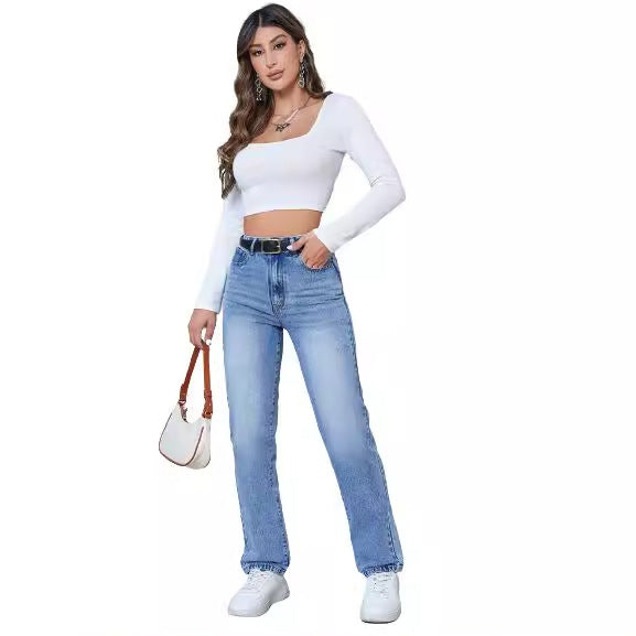 Damen High-Waist Straight-Leg Jeans Norvielle