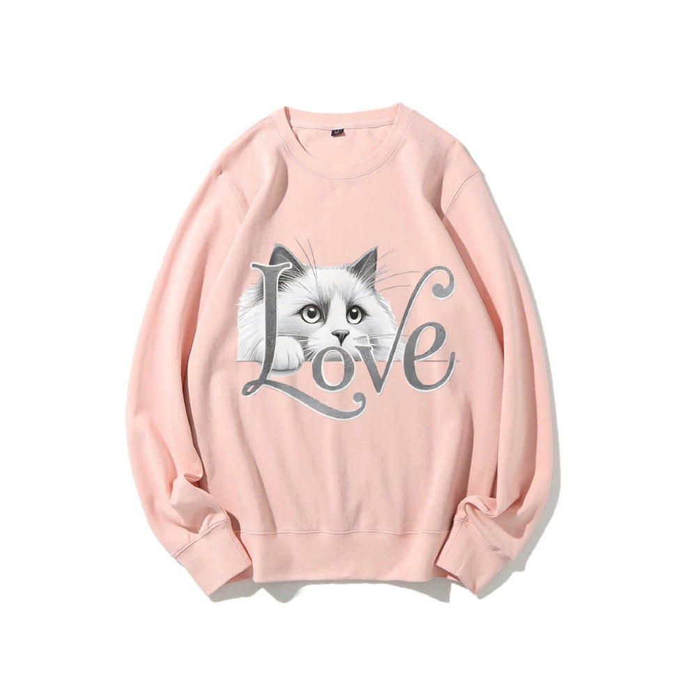Damen Sweatshirt Katzenmotiv Lässiger Schnitt Norvielle