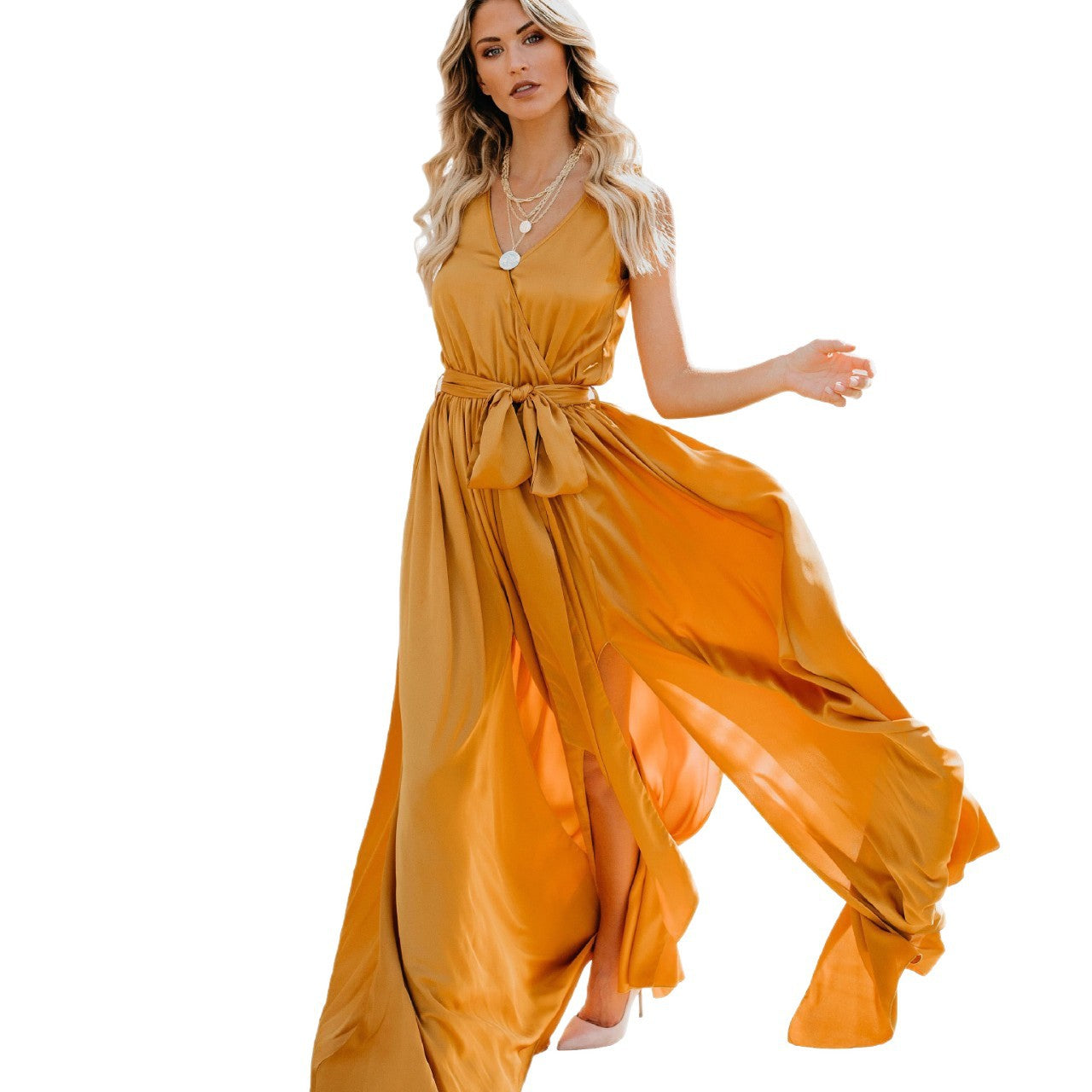 Damen Maxikleid Fließender Rock Elegantes Design