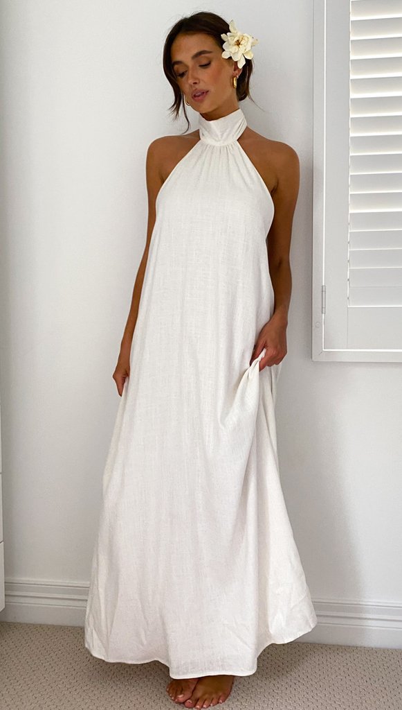 Damen Maxikleid Elegantes Halterneck Mit Taschen