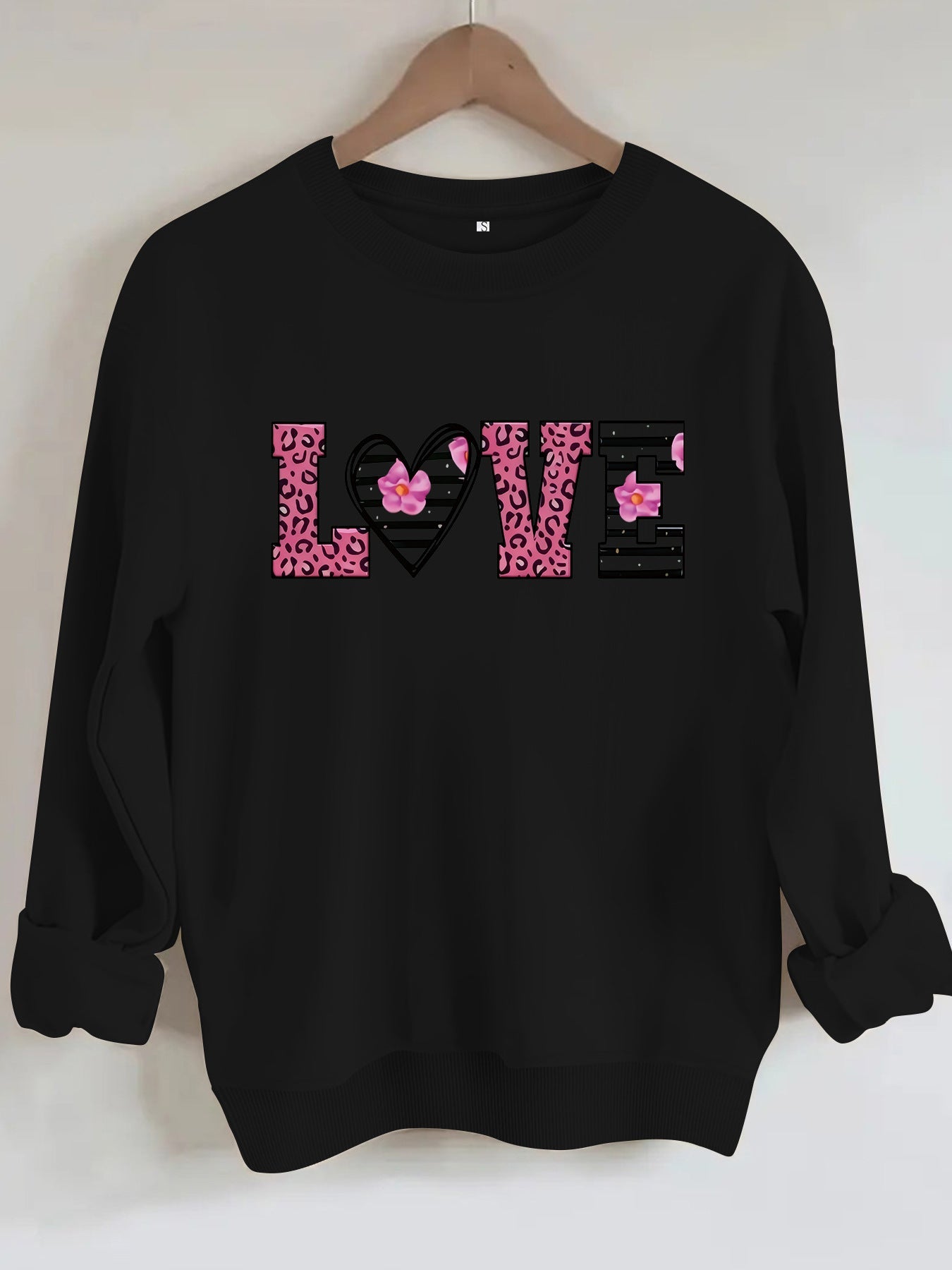 Damen Sweatshirt Leopardenherz-Design Baumwolle Komfortschnitt