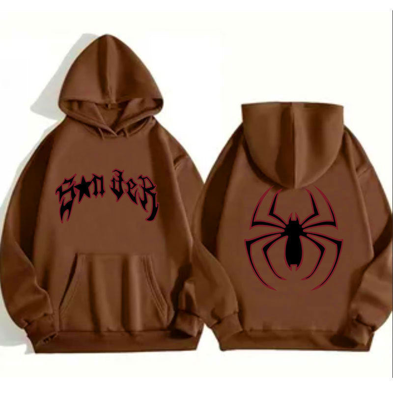 Damen Kapuzenpullover Spinnenmotiv Grobdruck Norvielle