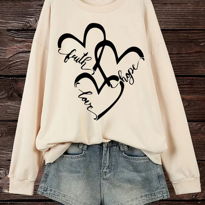 Damen Sweatshirt Romantische Herzen Aufdruck Rosa
