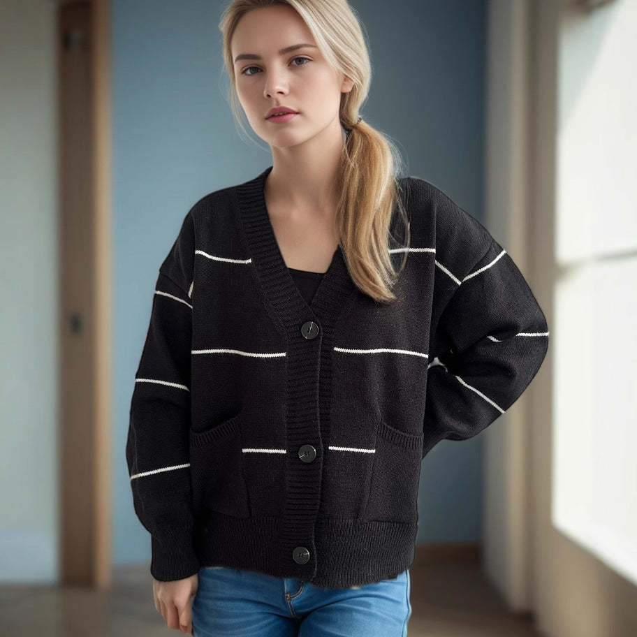 Damen Strickjacke mit Taschen und Knöpfen Beige - Norvielle