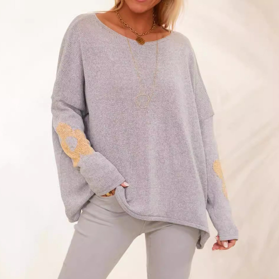 Damen Strickpullover mit Blumenapplikationen Norvielle