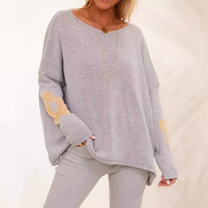 Damen Strickpullover mit Blumenapplikationen Norvielle