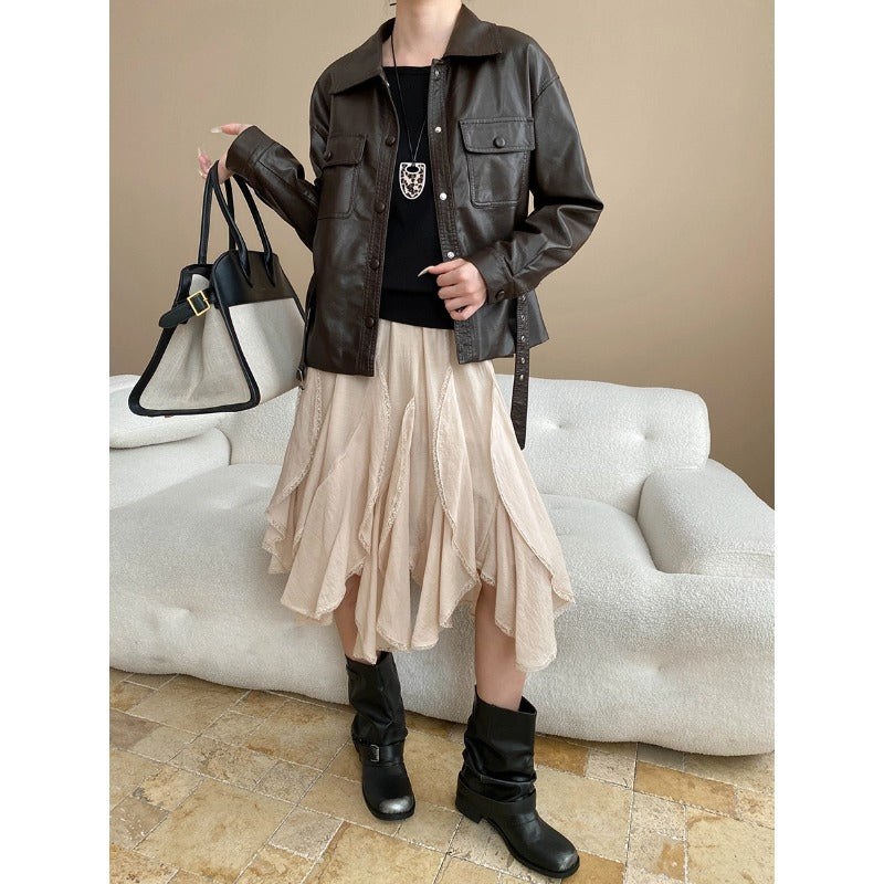 Damen Kunstlederjacke Funktionale Taschen Modischer Schnitt
