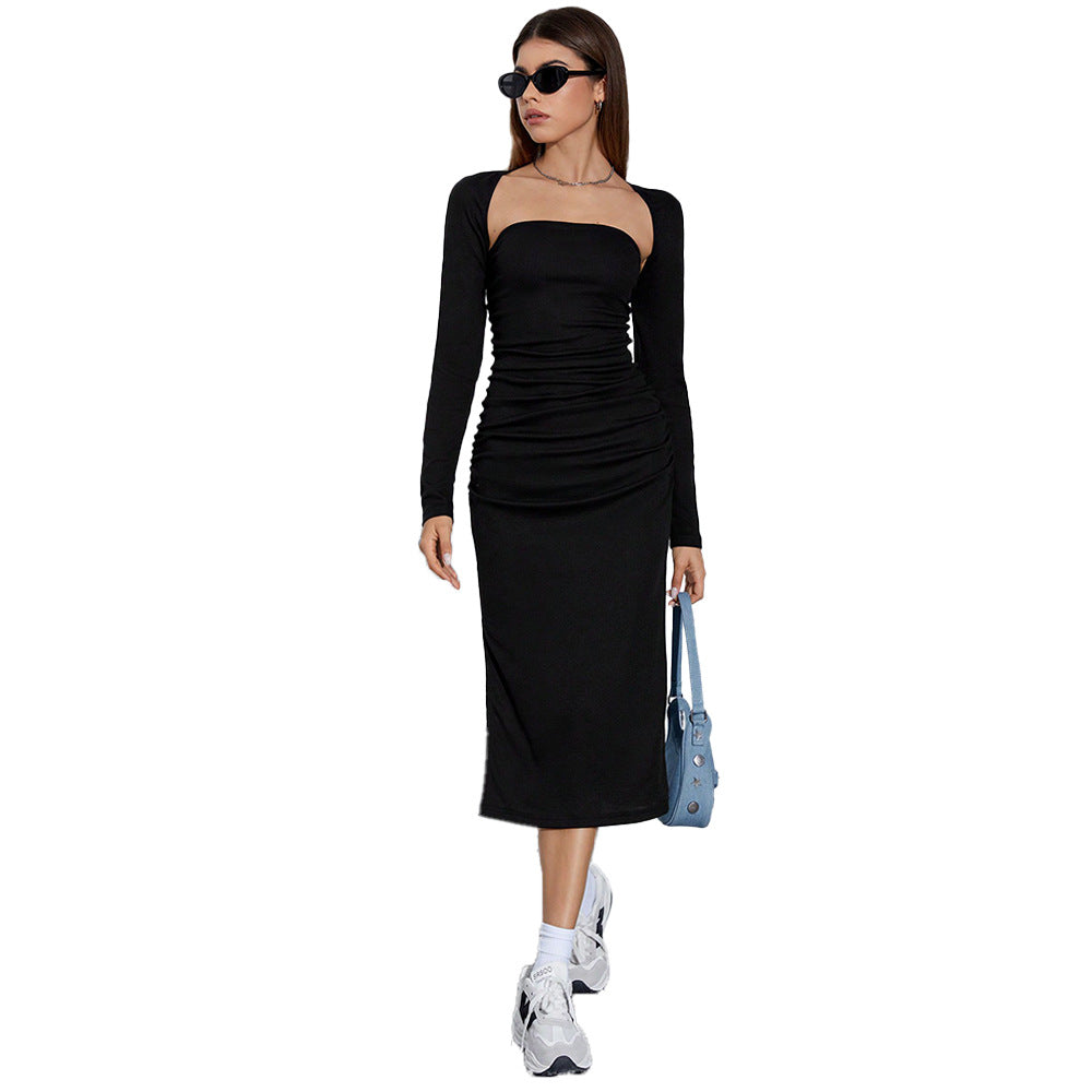 Damen Maxikleid Raffungen Seitenschlitz Norvielle