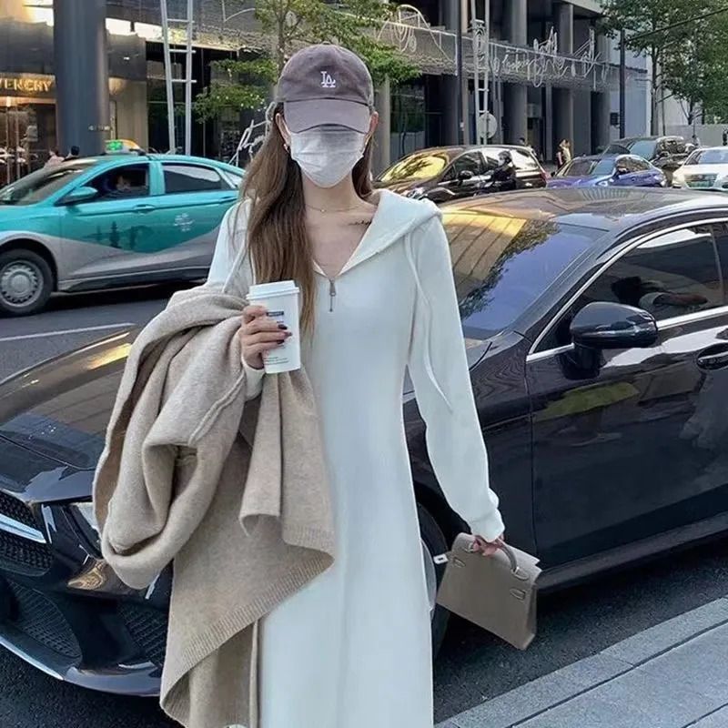 Damen Kapuzenkleid Längeres Design Lässiger Schnitt