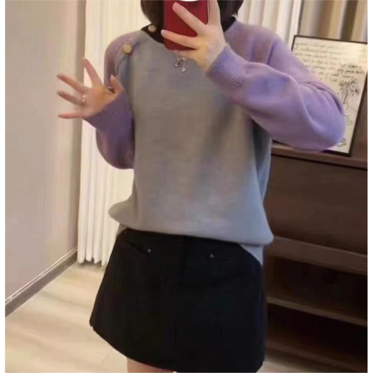 Damen Strickpullover Große Knöpfe Norvielle