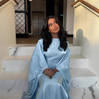 Damen Satin Maxikleid Weit Schnitt Elegante Ärmel Norvielle