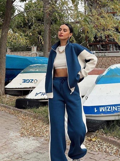 Damen Sportanzug Cropped Oberteil Weite Hose Norvielle