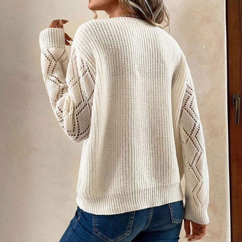Damen Strickpullover V-Ausschnitt Eingrifftaschen Norvielle