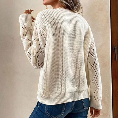 Damen Strickpullover V-Ausschnitt Eingrifftaschen Norvielle