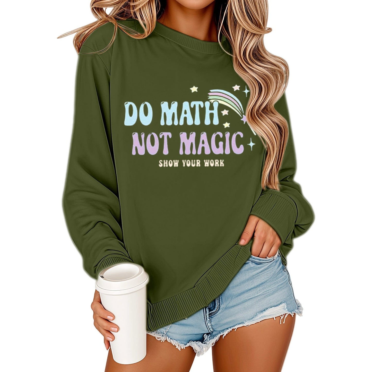 Damen Sweatshirt Mathematikdruck Lässig Beige Norvielle