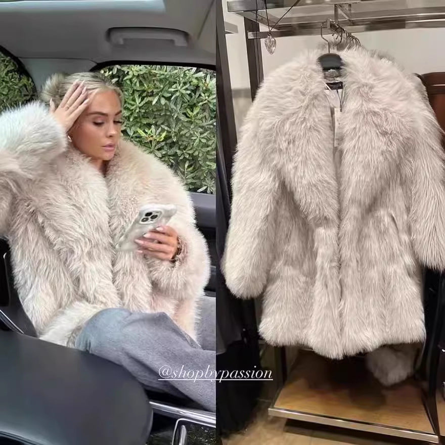 Damen Plüschjacke Elegant Revers Praktische Taschen Norvielle - Norvielle