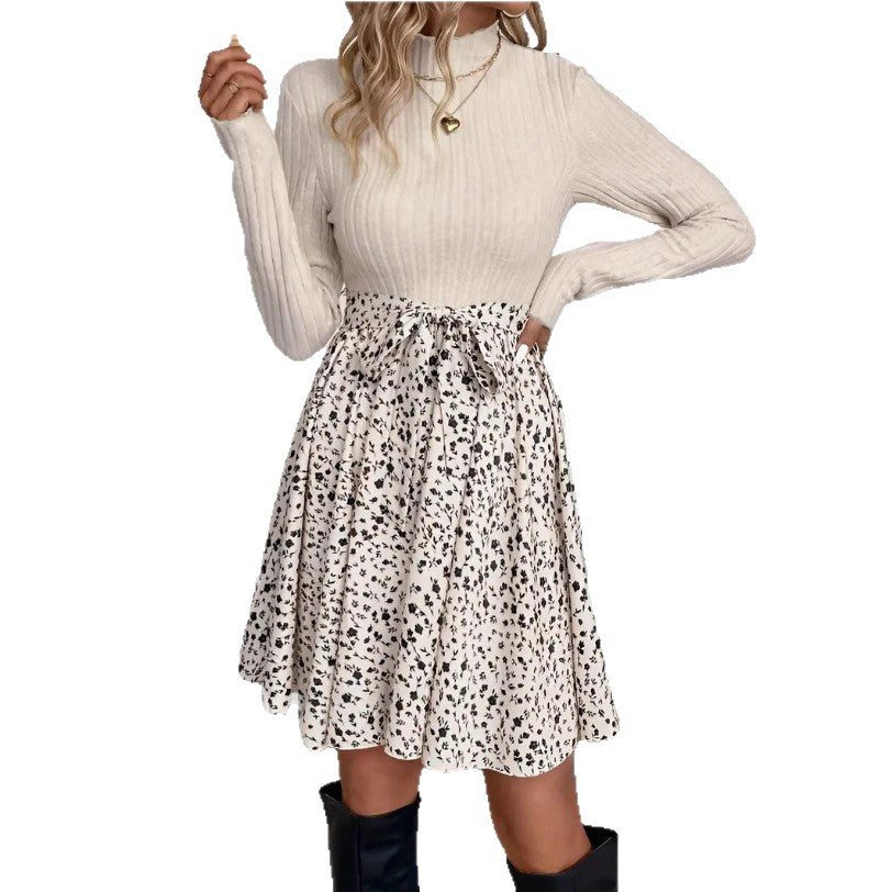 Damen Minikleid Kontrastoberteil Floralmuster Rock