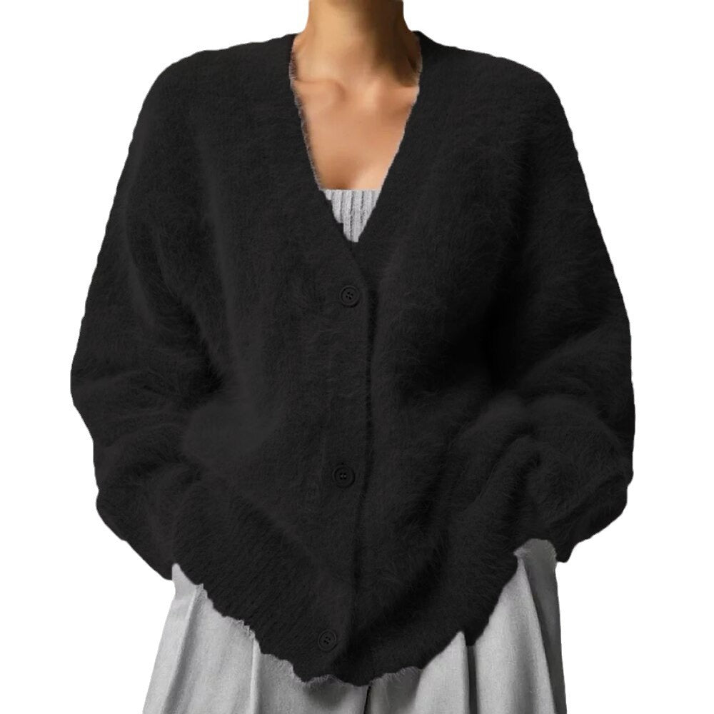 Damen Cardigan Oversized V-Ausschnitt Weich Norvielle