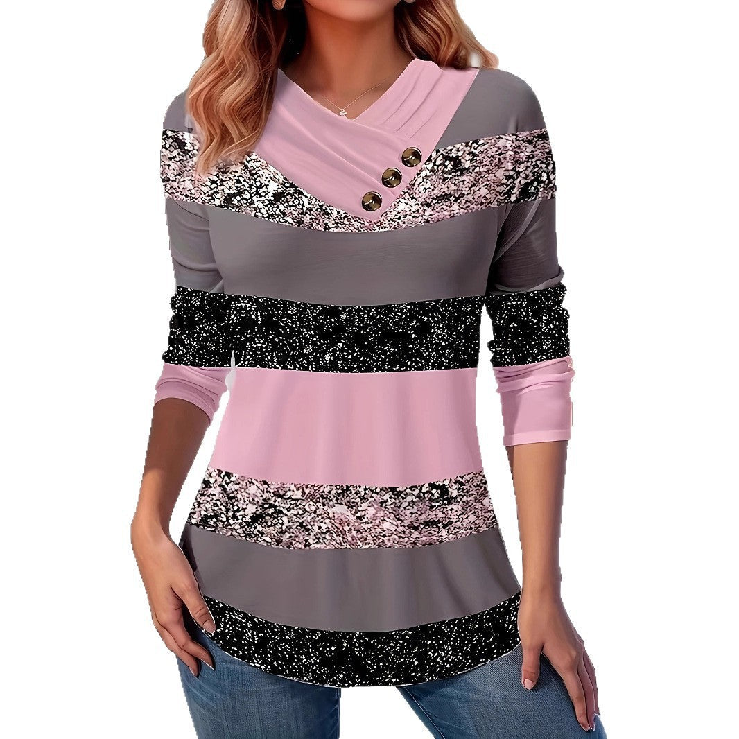 Damen Pullover Asymmetrischer Kragen Knopfdetails