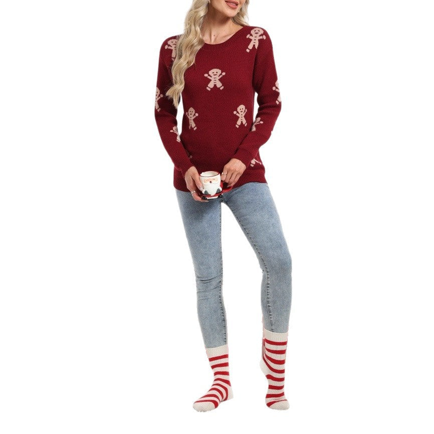 Damen Strickpullover Lebkuchenmotiv Weitschnitt Norvielle