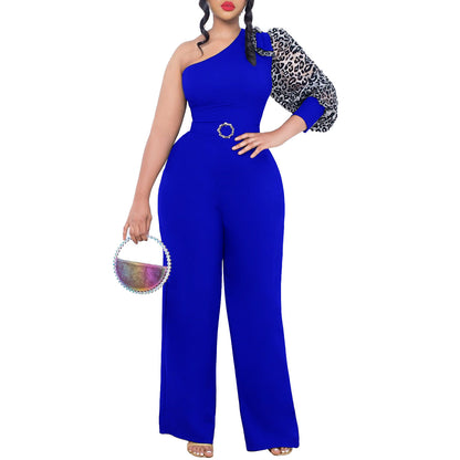 Damen Jumpsuit Asymmetrisch Puffärmel Norvielle