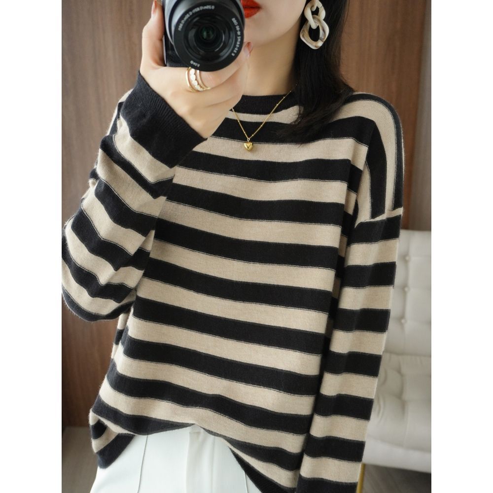 Damen Strickpullover Breite Streifen Norvielle - Norvielle