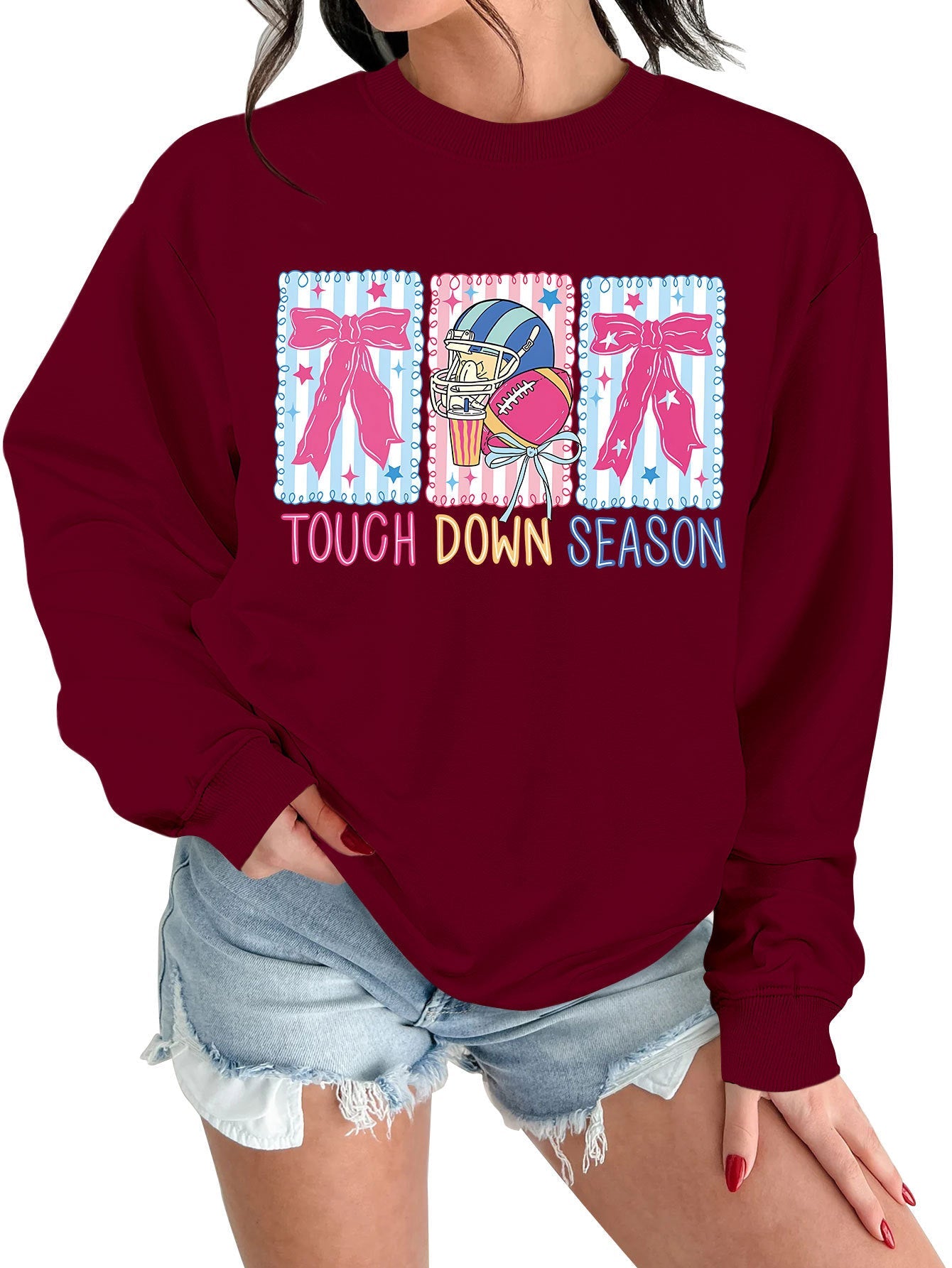 Damen Sweatshirt Football Motiv Lässig Grün