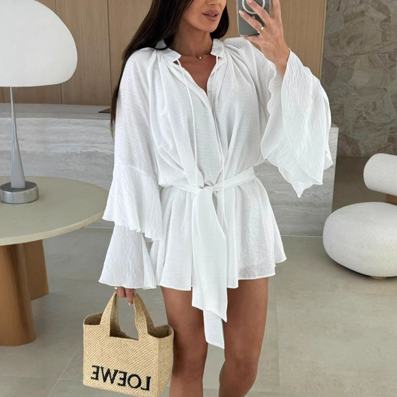 Damen Kaftan-Oberteil Weite Ärmel Taillengürtel Norvielle - Norvielle